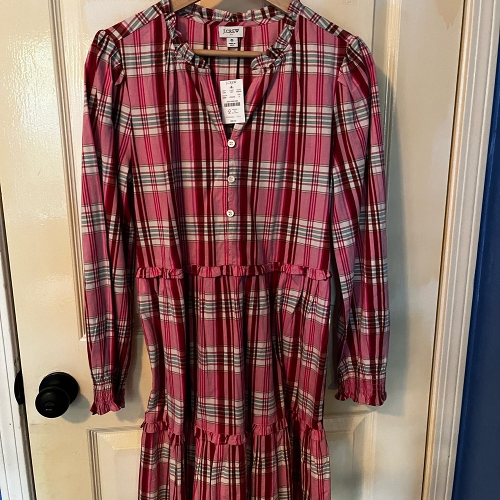 Pink plaid long sleeve dress